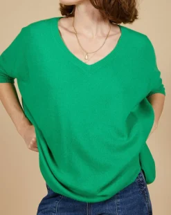 Femme Cashmere Tribu Pulls^Pull poncho 100% Cachemire Kelly col V manches courtes émeraude
