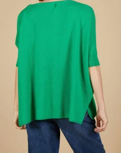 Femme Cashmere Tribu Pulls^Pull poncho 100% Cachemire Kelly col V manches courtes émeraude