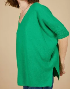 Femme Cashmere Tribu Pulls^Pull poncho 100% Cachemire Kelly col V manches courtes émeraude