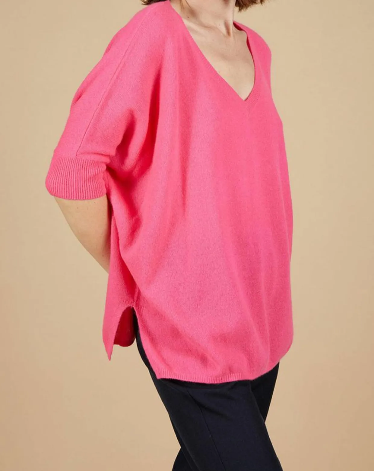 Femme Cashmere Tribu Pulls^Pull poncho 100% Cachemire Kelly col V manches courtes tulipe