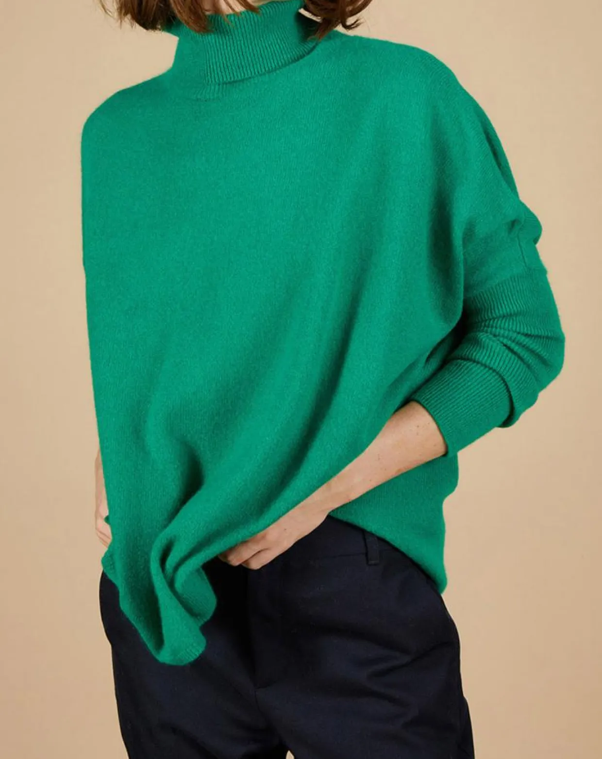 Femme Cashmere Tribu Pulls^Pull poncho 100% Cachemire Lola col roulé vert impérial