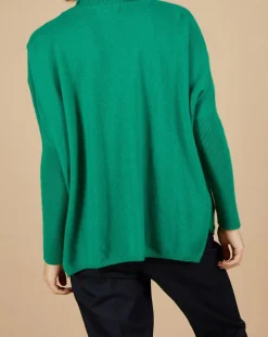 Femme Cashmere Tribu Pulls^Pull poncho 100% Cachemire Lola col roulé vert impérial
