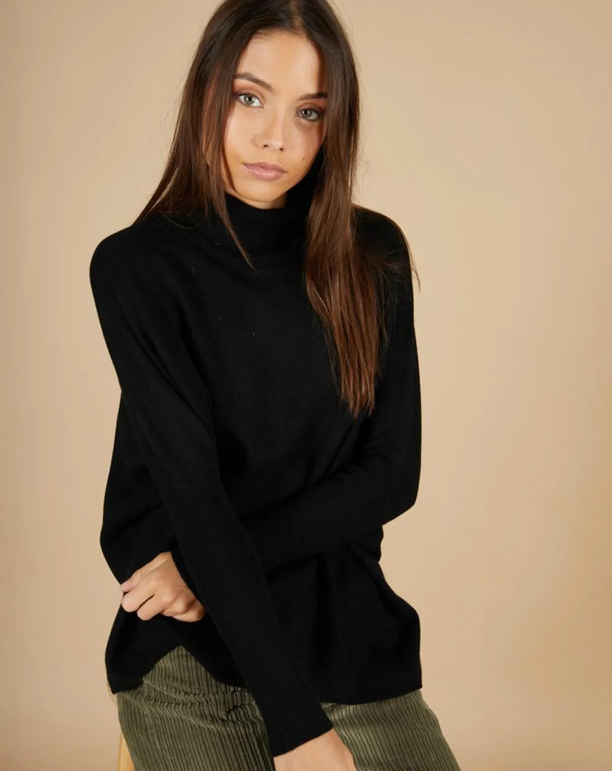 Femme Cashmere Tribu Pulls^Pull poncho 100% Cachemire Lola col roulé noir