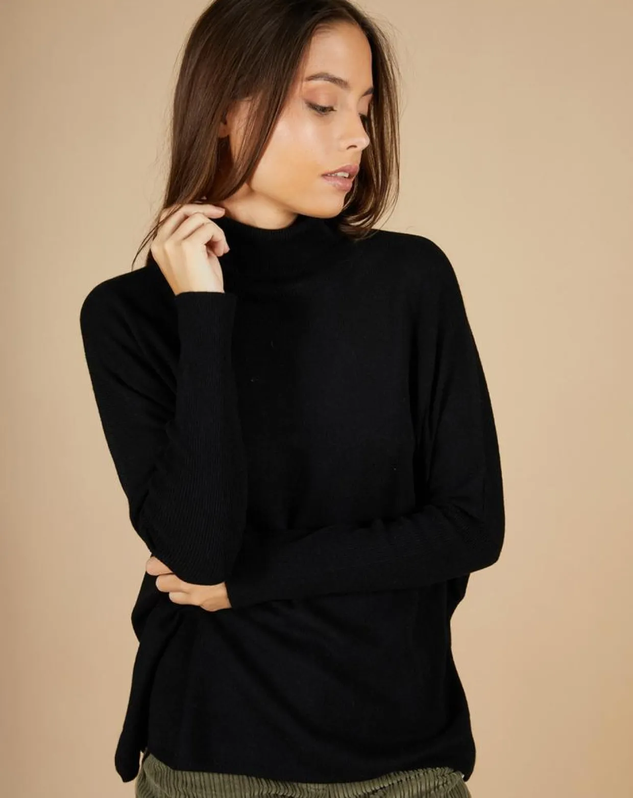 Femme Cashmere Tribu Pulls^Pull poncho 100% Cachemire Lola col roulé noir