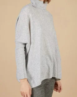 Femme Cashmere Tribu Pulls^Pull poncho 100% Cachemire Lola col roulé gris chiné clair
