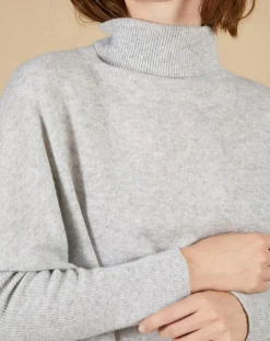 Femme Cashmere Tribu Pulls^Pull poncho 100% Cachemire Lola col roulé gris chiné clair