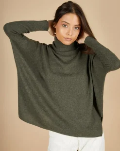 Pull poncho 100% Cachemire Lola col roulé kaki grisé-Cashmere Tribu Online