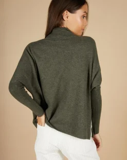 Pull poncho 100% Cachemire Lola col roulé kaki grisé-Cashmere Tribu Online