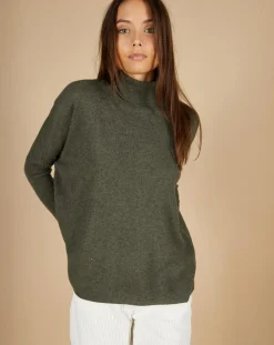 Pull poncho 100% Cachemire Lola col roulé kaki grisé-Cashmere Tribu Online