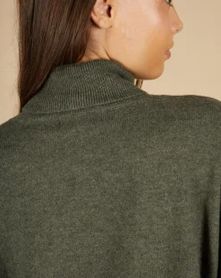 Pull poncho 100% Cachemire Lola col roulé kaki grisé-Cashmere Tribu Online