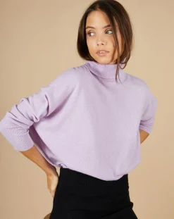 Pull poncho 100% Cachemire Lola col roulé lilas-Cashmere Tribu Discount