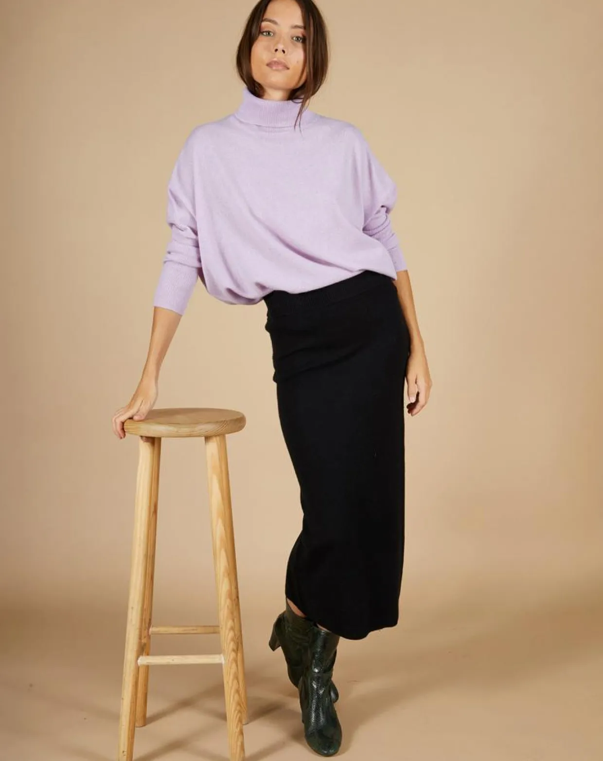 Pull poncho 100% Cachemire Lola col roulé lilas-Cashmere Tribu Discount