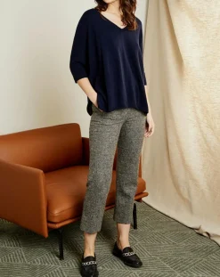 Pull poncho 100% Cachemire Marilyn Col V bleu profond-Miss Cashmere Discount