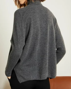 Femme Miss Cashmere Pulls^Pull poncho 100% Cachemire Olivia Col roulé gris chiné foncé