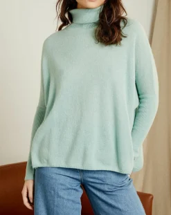 Pull poncho 100% Cachemire Olivia Col roulé amande-Miss Cashmere Outlet