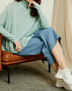 Pull poncho 100% Cachemire Olivia Col roulé amande-Miss Cashmere Outlet