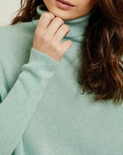 Pull poncho 100% Cachemire Olivia Col roulé amande-Miss Cashmere Outlet