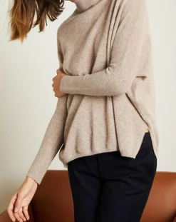 Pull poncho 100% Cachemire Olivia Col roulé taupe chiné-Miss Cashmere Best