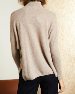 Pull poncho 100% Cachemire Olivia Col roulé taupe chiné-Miss Cashmere Best