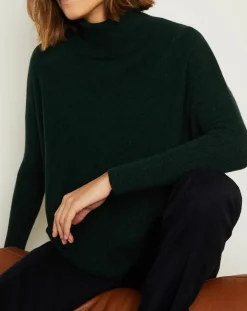 Pull poncho 100% Cachemire Olivia Col roulé vert forêt-Miss Cashmere Online