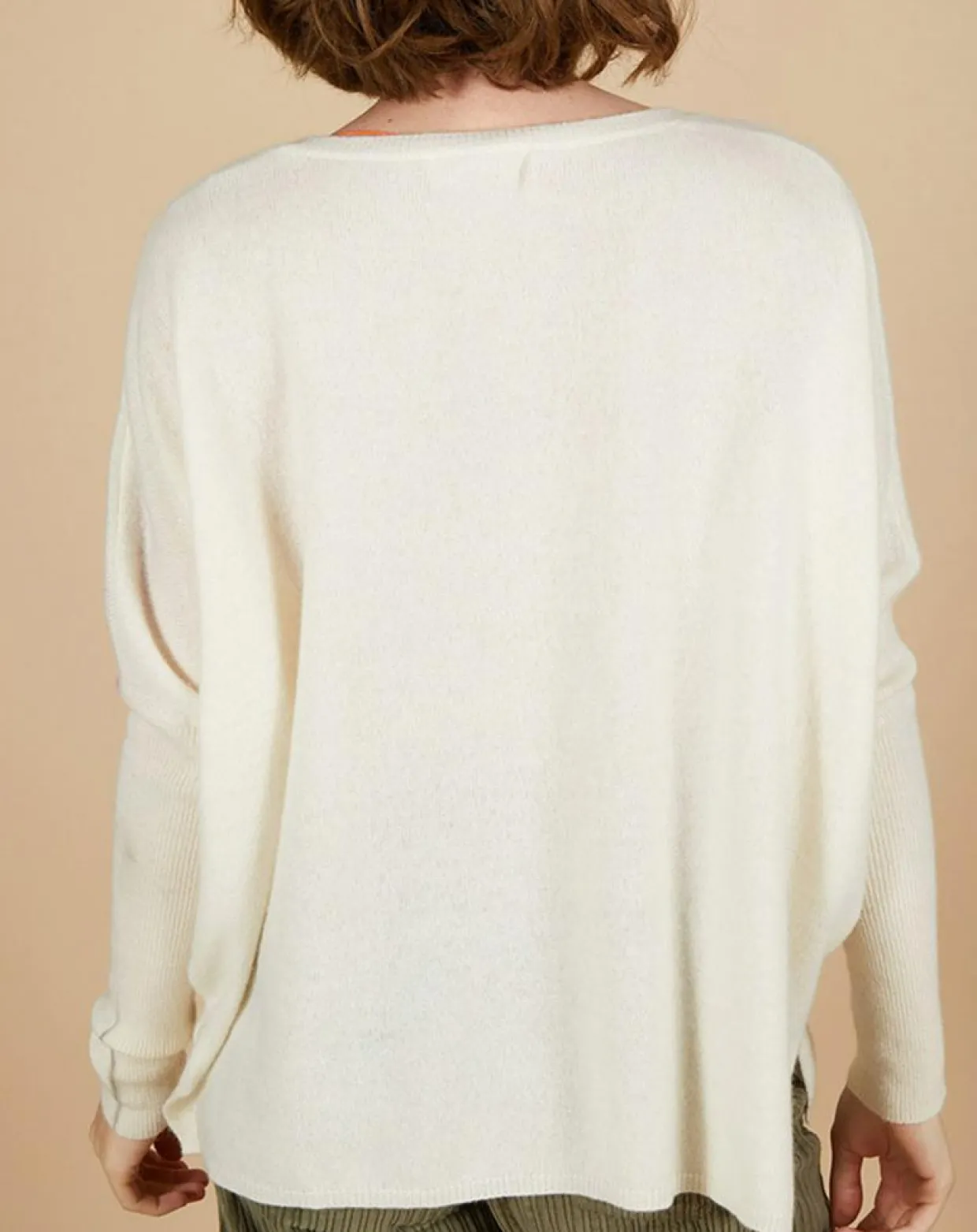 Pull poncho 100% Cachemire Rocky col rond à bandes blanc cassé-Cashmere Tribu Outlet