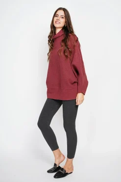 Pull poncho col roulé bordeaux-Assuili Hot
