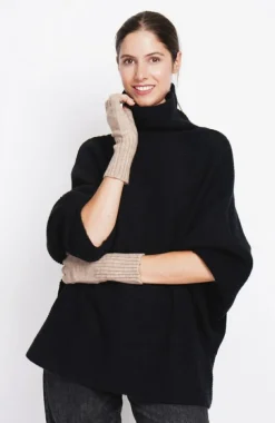 Pull poncho col roulé noir-Assuili Best
