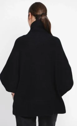 Pull poncho col roulé noir-Assuili Best