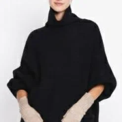 Pull poncho col roulé noir-Assuili Best