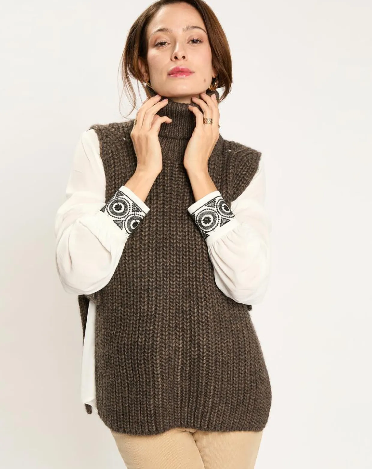 Femme Lauren Vidal Pulls^Pull poncho en Alpaga mélangé Billie seigle