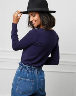 Pull Romane à Col V marine-Soft Cashmere Hot
