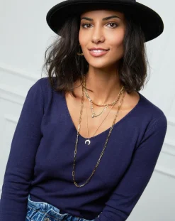 Pull Romane à Col V marine-Soft Cashmere Hot