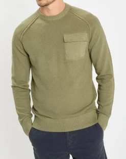 Pull Rond Raglan Poche Poitrine kaki-Marc O'Polo New