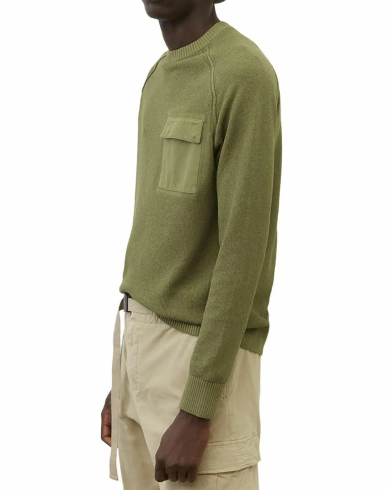 Pull Rond Raglan Poche Poitrine kaki-Marc O'Polo New