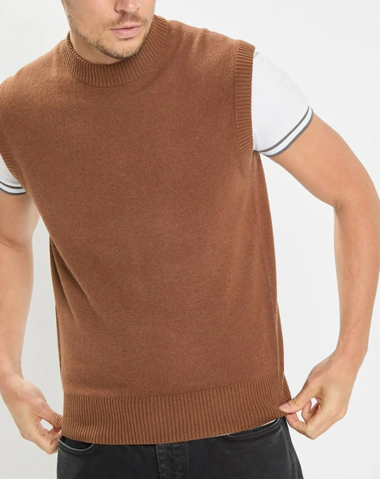 Homme Marc O'Polo Pulls^Pull sans manches en Laine & Coton marron