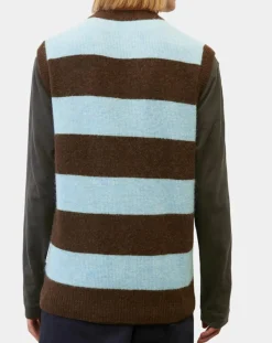 Pull sans manches en Laine & Alpaga mélangés rayé Colorblock bleu/marron-Marc O'Polo Outlet