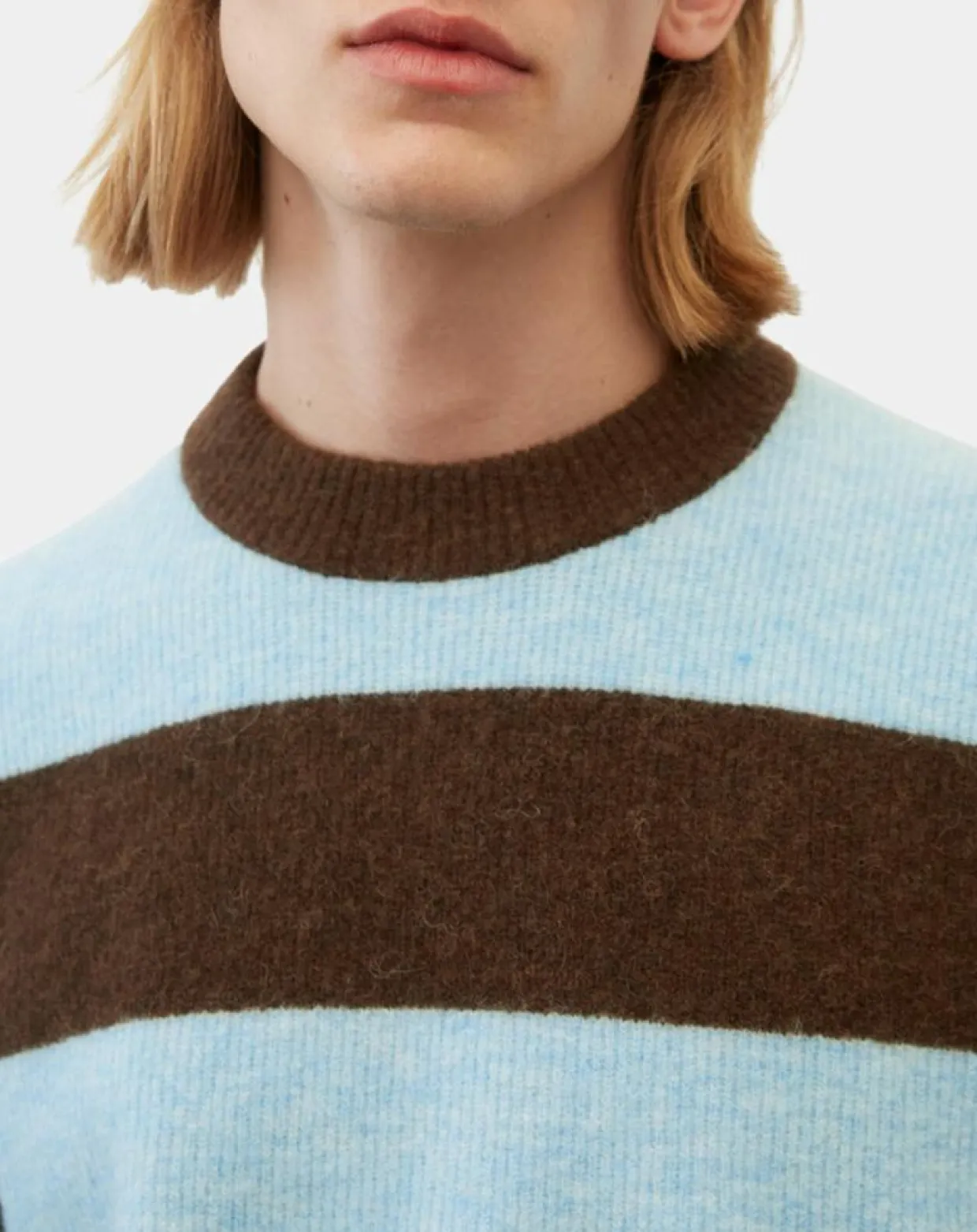 Pull sans manches en Laine & Alpaga mélangés rayé Colorblock bleu/marron-Marc O'Polo Outlet