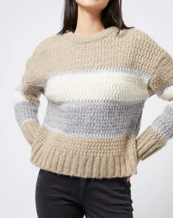 Femme Esprit Pulls^Pull Tricot en grosse maille fantaisie tricolore beige/gris/blanc