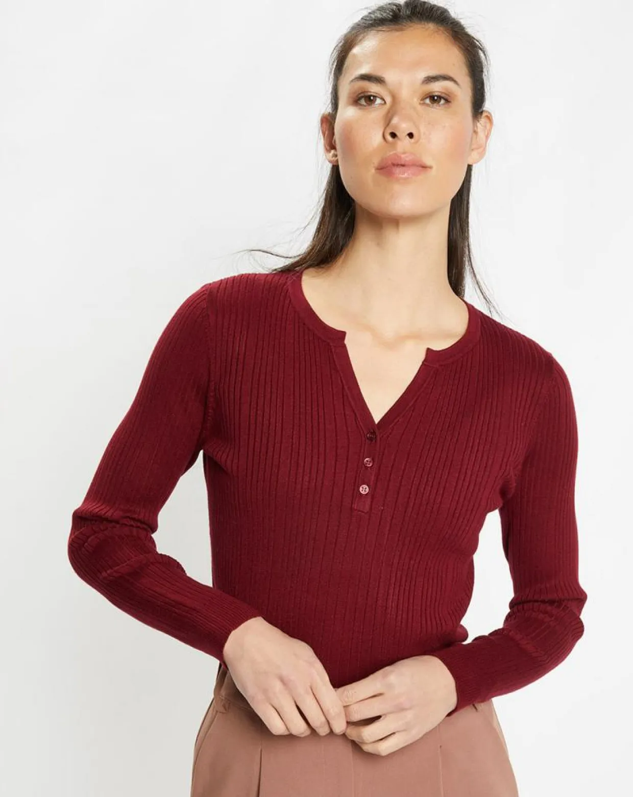 Femme Galeries Lafayette Pulls^Pull tunisien en Maille côtelée Fya bordeaux
