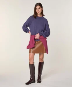 Pull Véra 100% laine col bicolore violet-Rodier Discount
