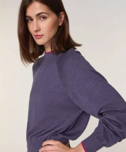 Pull Véra 100% laine col bicolore violet-Rodier Discount