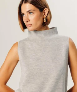Pull Yvonne 100% laine sans manches col montant gris clair-Rodier Clearance