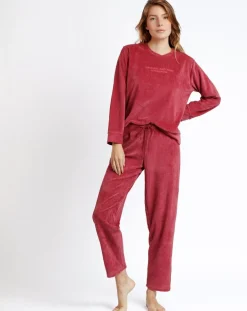 Pyjama en velours côtelé framboise-Admas Online