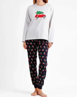 Pyjama Haut à manches longues & Pantalon Leila gris/bleu marine-Admas Clearance