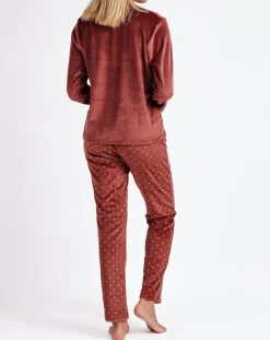 Femme Admas Lingerie, Nuit^Pyjama Haut à manches longues & Pantalon Isla marron