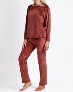 Femme Admas Lingerie, Nuit^Pyjama Haut à manches longues & Pantalon Isla marron