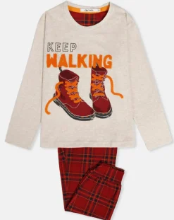 Pyjama Haut manches longues & Pantalon Yara beige/rouge-Admas Outlet