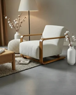Uniqka Fauteuils^Rima - Fauteuil en bois massif chêne et en lin