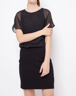 Robe 2 en 1 Plumetis argenté/noir-Esprit Hot