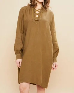 Femme Hartford Robes^Robe 100% Lin Reference verte